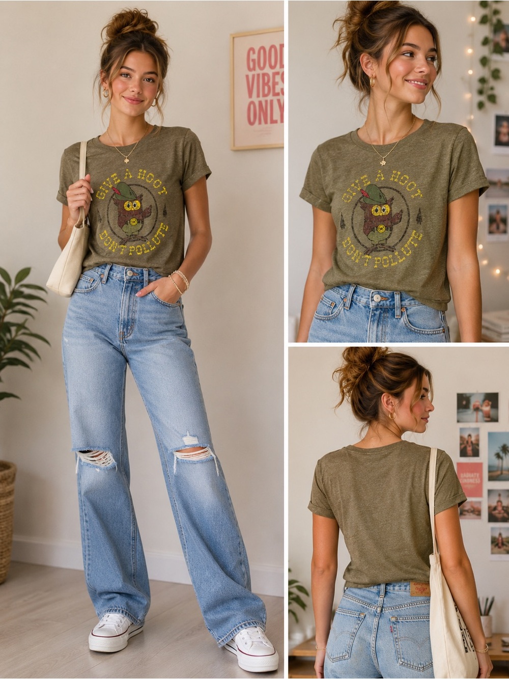 Graphic Tee Olive Graphic Owl Tee - 'Give A Hoot' NWOT XSmall